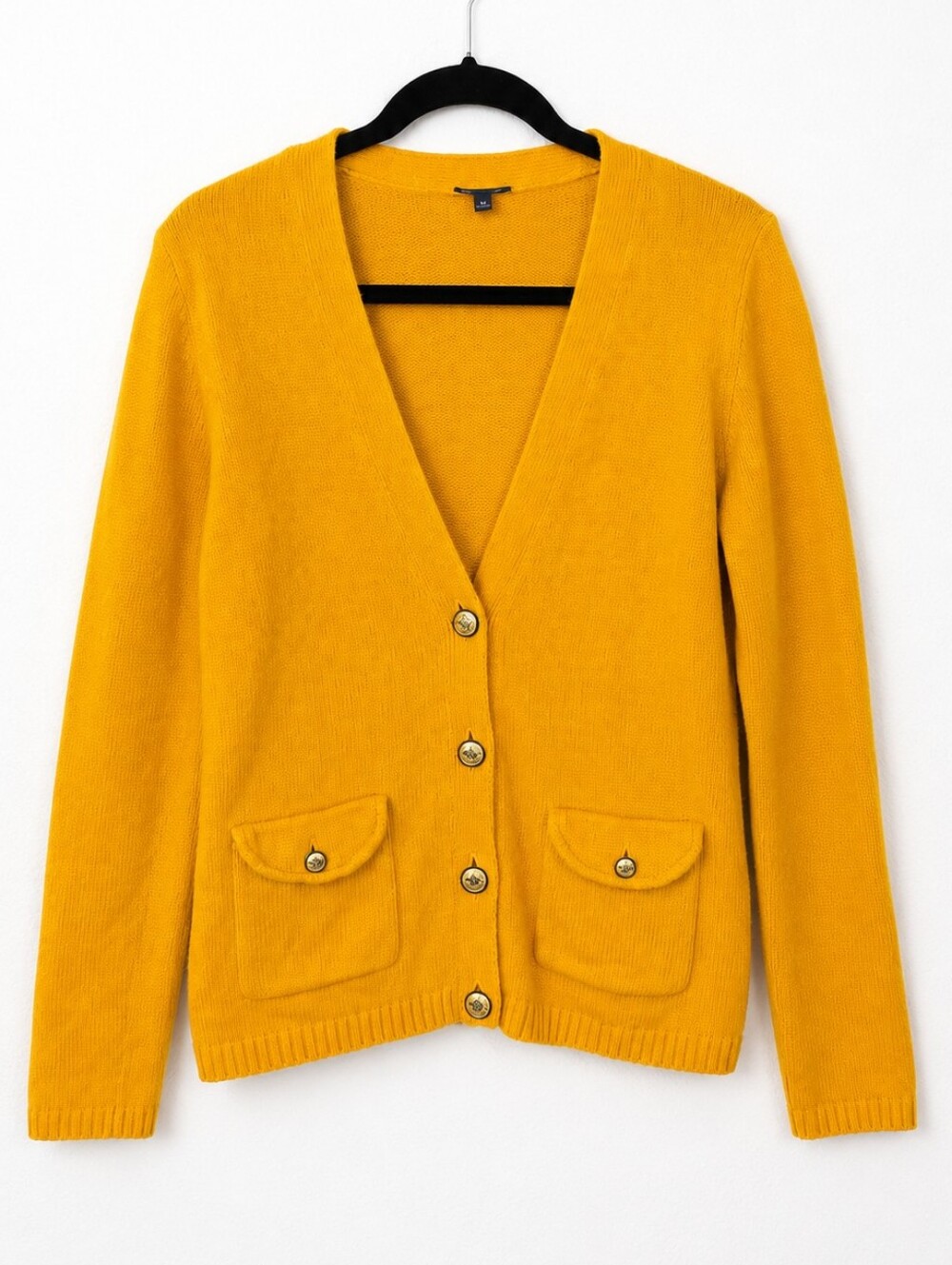 Talbots Gold Crest Button Cardigan Sweater Preppy Academia Old Money Yellow M